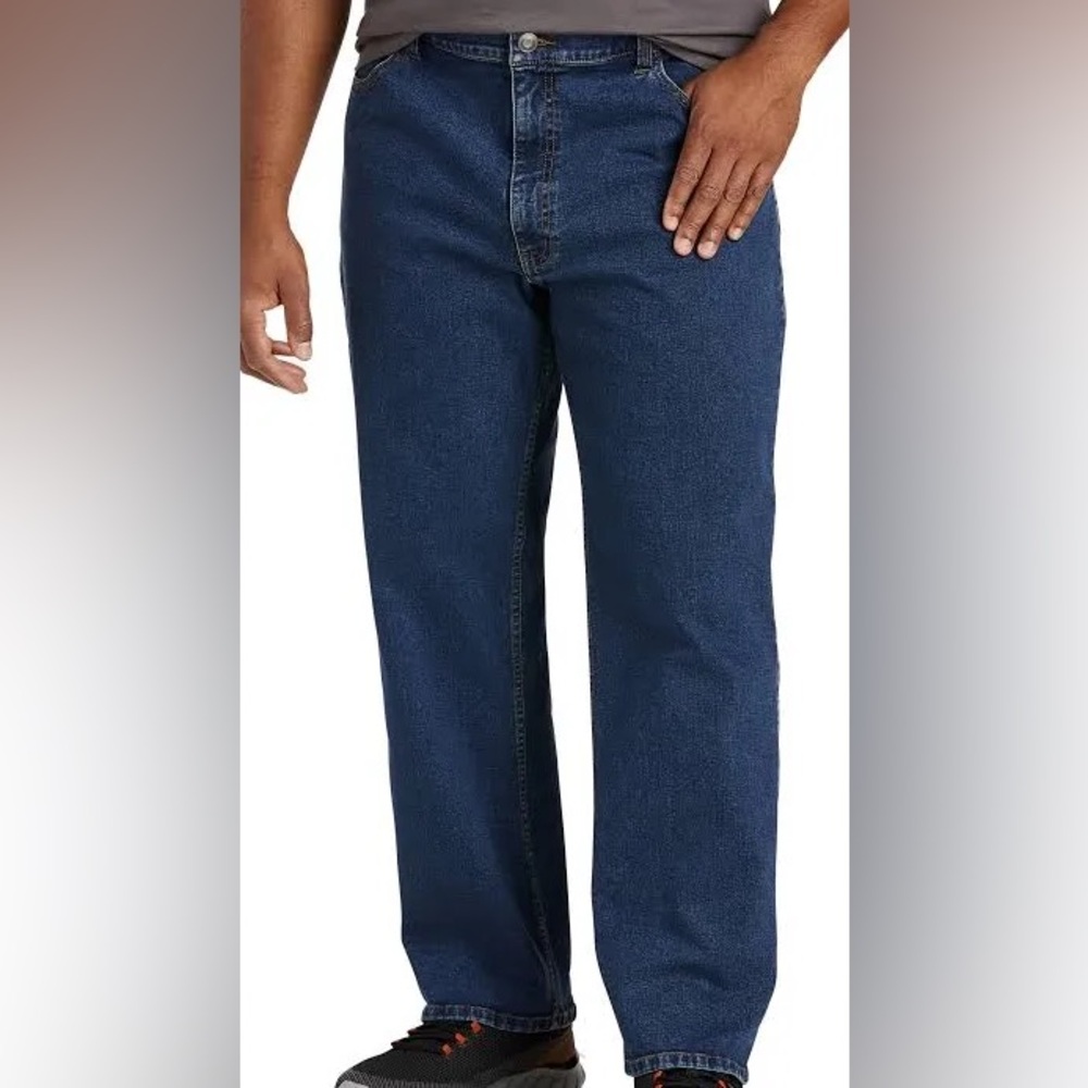 Faded Glory Relaxed Straight Fit Men’s Cotton Denim Dark Wash Blue Jeans 44x32